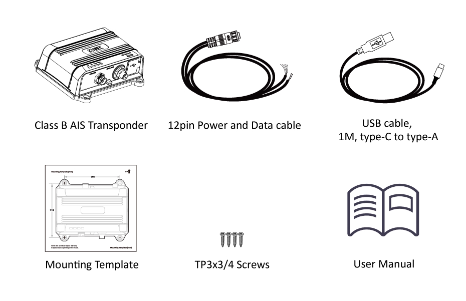 Transpondeur AIS B620 Amec Classe B 2W | Emetteur & récepteur AIS | Contenu de la boite